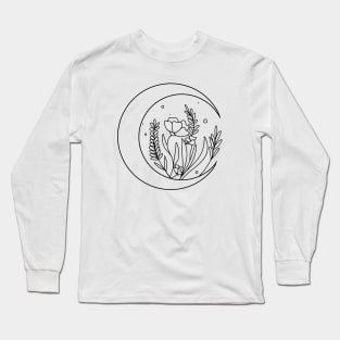 Minimal Floral Crescent Moon Long Sleeve T-Shirt